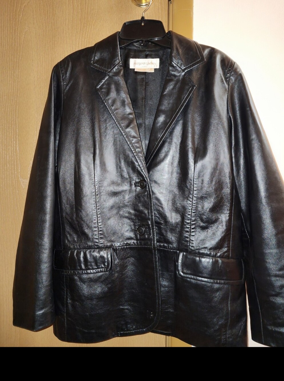 Margaret Godfrey BlackGenuine Leather Blazer Jacket, Size Petite 8.